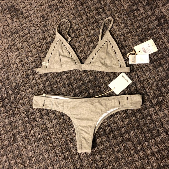Lulus Rhythm My Bralette & Cheeky Gray Bikini - Picture 2 of 8
